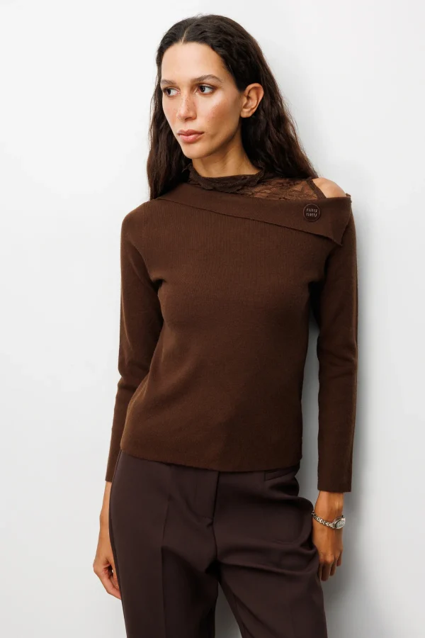 ON TRİKO Yakası Dantelli Omzu Açık Triko Kazak 60477