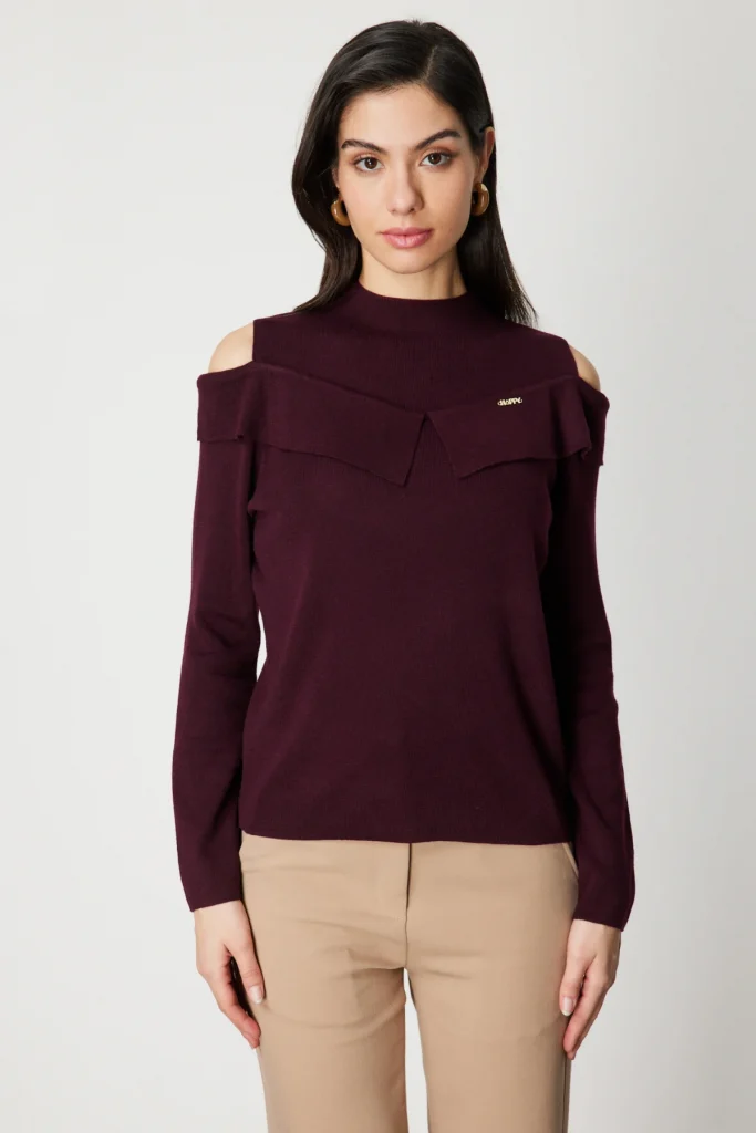 ON TRİKO Omzu Pencere Detaylı Triko Kazak 60479 - bordo