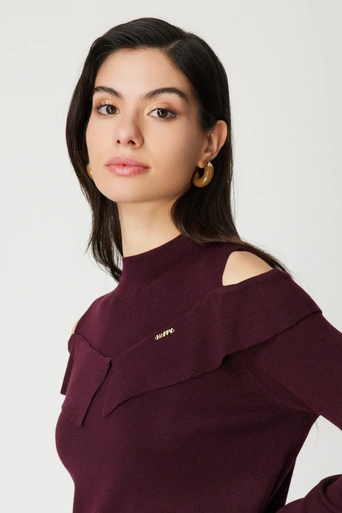 ON TRİKO Omzu Pencere Detaylı Triko Kazak 60479 - bordo