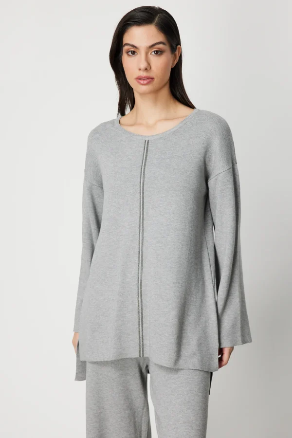 ON TRİKO Önü Taş İşlemeli Uzun Triko Kazak 63320