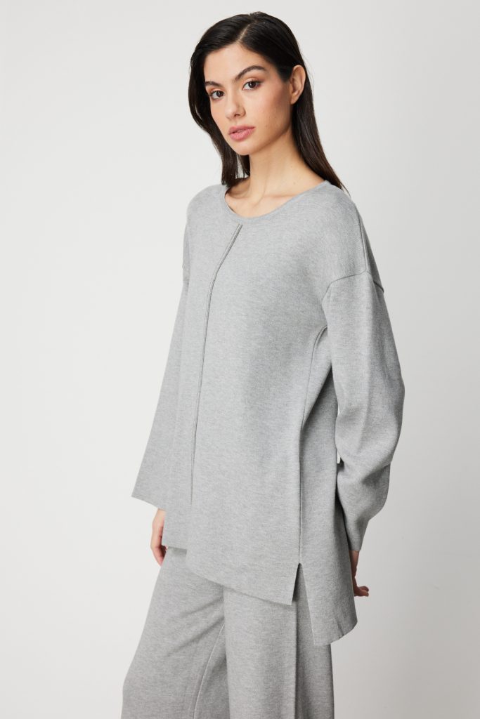 ON TRİKO Önü Taş İşlemeli Uzun Triko Kazak 63320 - GRİ