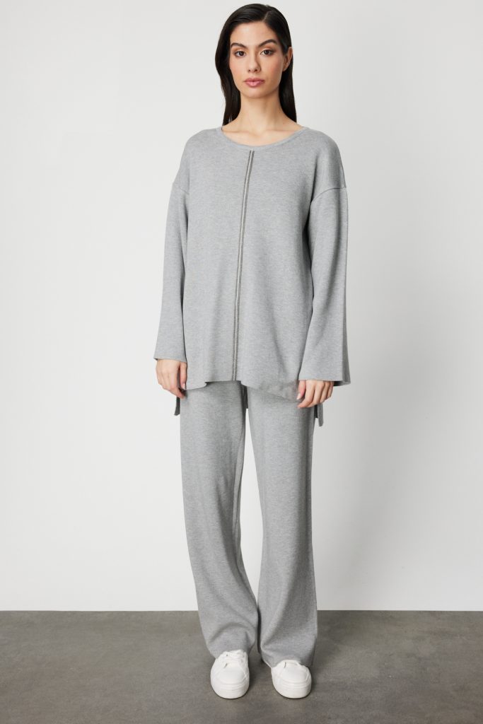 ON TRİKO Önü Taş İşlemeli Uzun Triko Kazak 63320