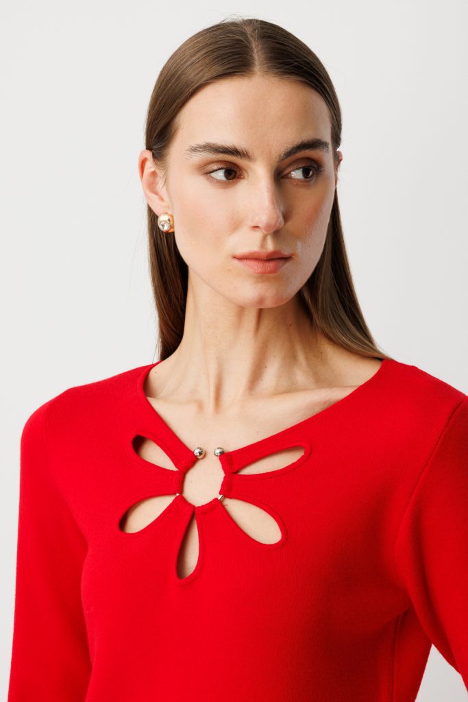 ON TRİKO Yakası Pencereli Triko Kazak 63322 - KIRMIZI