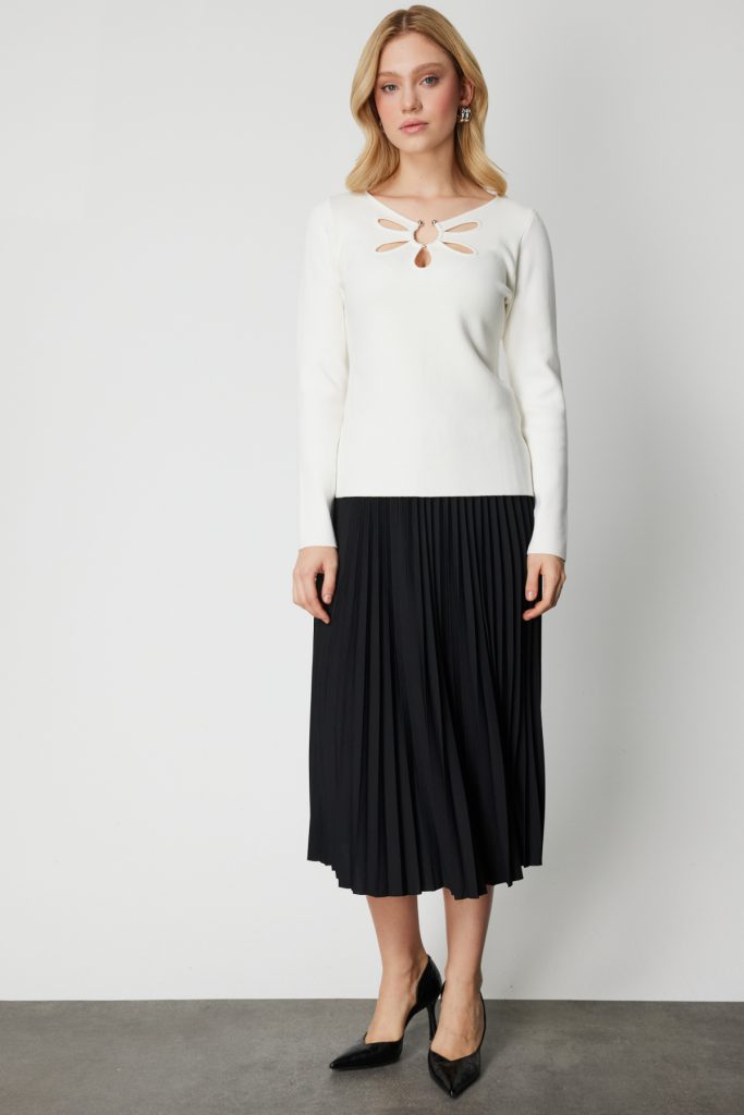 ON TRİKO Yakası Pencereli Triko Kazak 63322 - EKRU