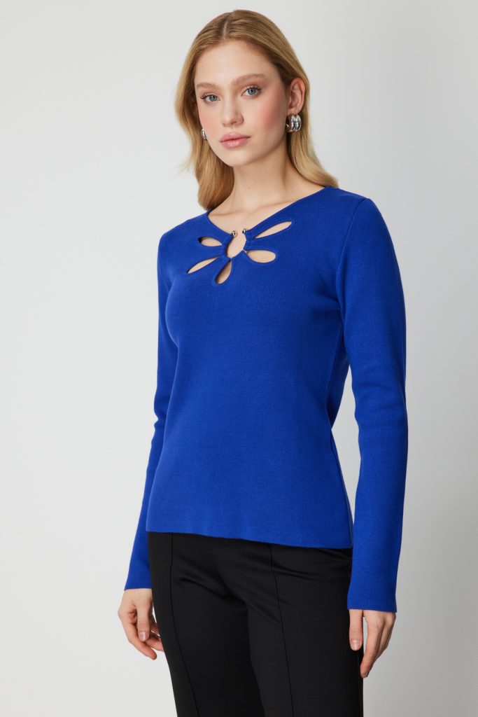 ON TRİKO Yakası Pencereli Triko Kazak 63322 - SAKS