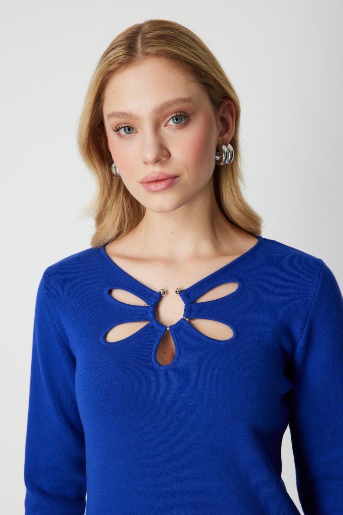 ON TRİKO Yakası Pencereli Triko Kazak 63322 - SAKS