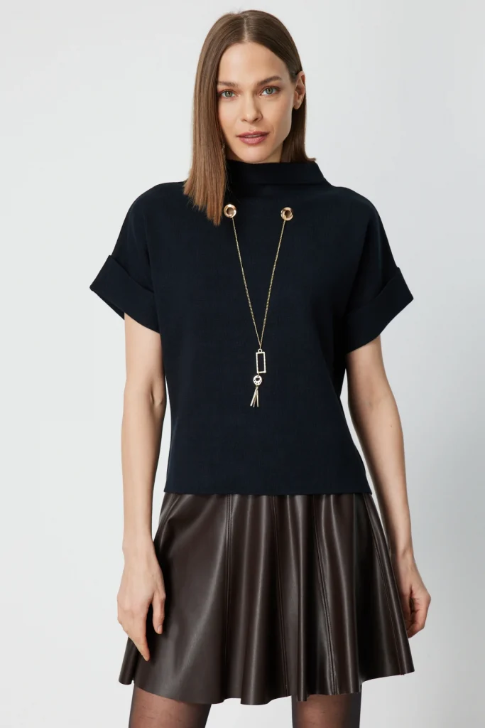 ON TRİKO Aksesuar Detaylı Dik Yaka Triko Kazak 65340