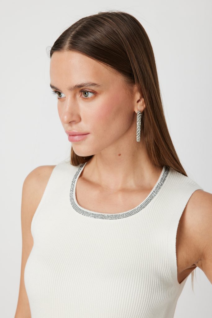 ON TRİKO Yakası Taşlı Kolsuz Triko Kazak 65394 - EKRU