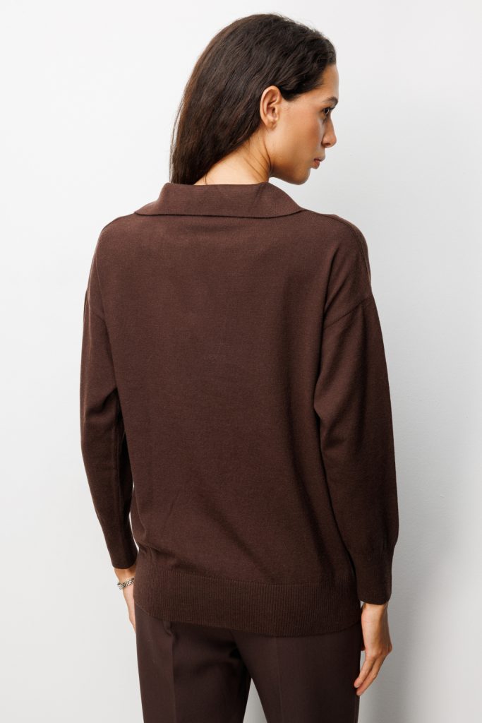 ON TRİKO Polo Yaka Zincir Detaylı Triko Kazak 66336 - kahve