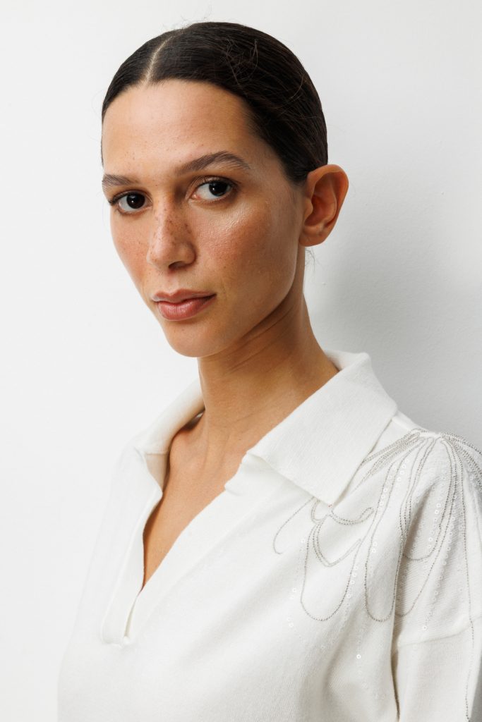 ON TRİKO Omzu İşlemeli Polo Yaka Triko Kazak 66359 - EKRU