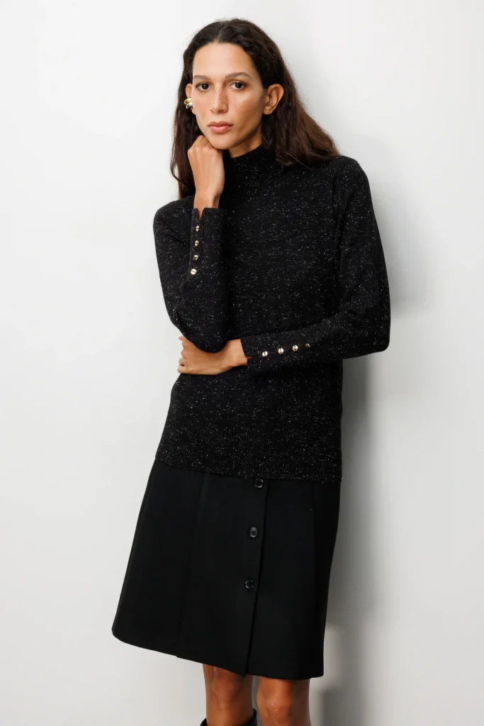 ON TRİKO Balıkçı Yaka Işıltılı Triko Kazak 69318 - Siyah