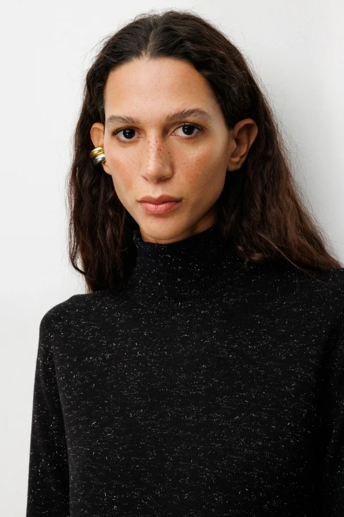 ON TRİKO Balıkçı Yaka Işıltılı Triko Kazak 69318 - Siyah