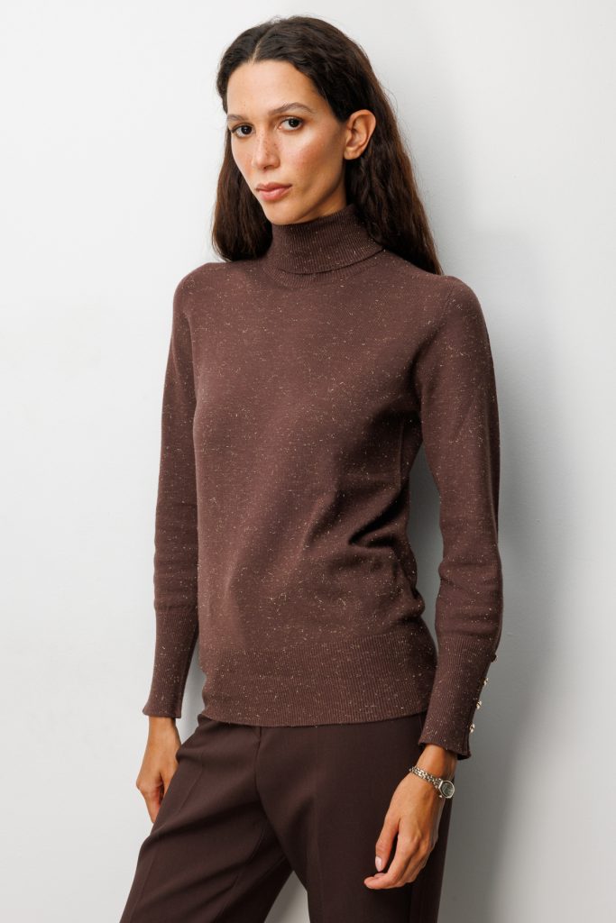 ON TRİKO Balıkçı Yaka Işıltılı Triko Kazak 69318 - kahve