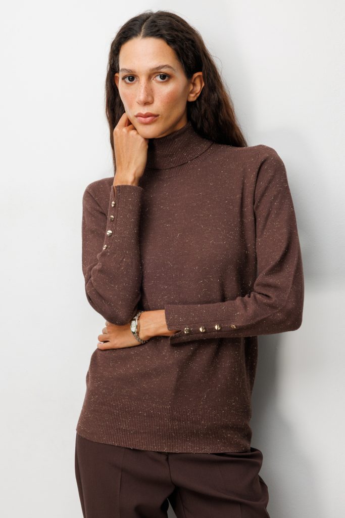 ON TRİKO Balıkçı Yaka Işıltılı Triko Kazak 69318 - kahve