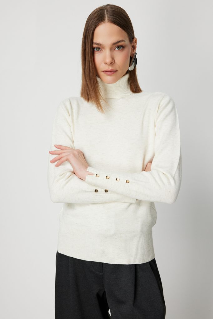 ON TRİKO Balıkçı Yaka Işıltılı Triko Kazak 69318 - EKRU