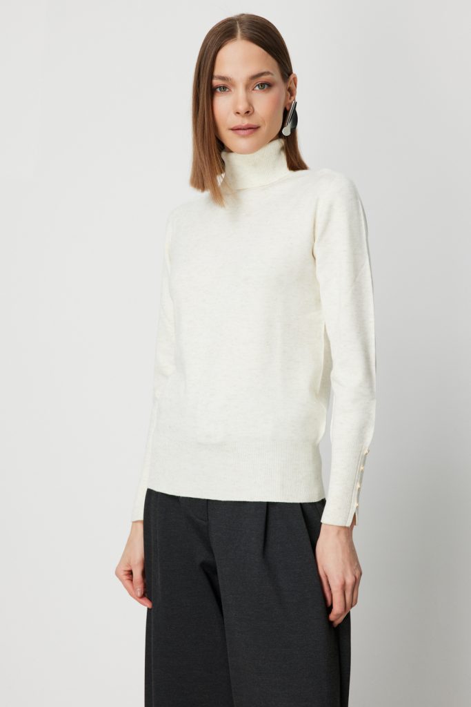 ON TRİKO Balıkçı Yaka Işıltılı Triko Kazak 69318 - EKRU