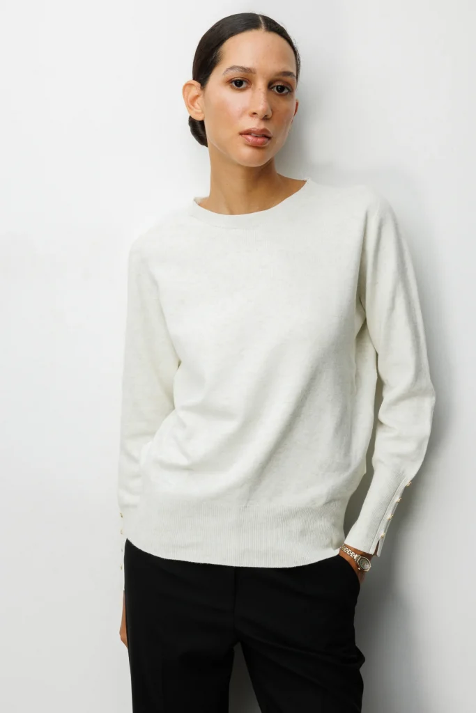 ON TRİKO Kolları Düğmeli Pırıltılı Triko Kazak 69320 - EKRU