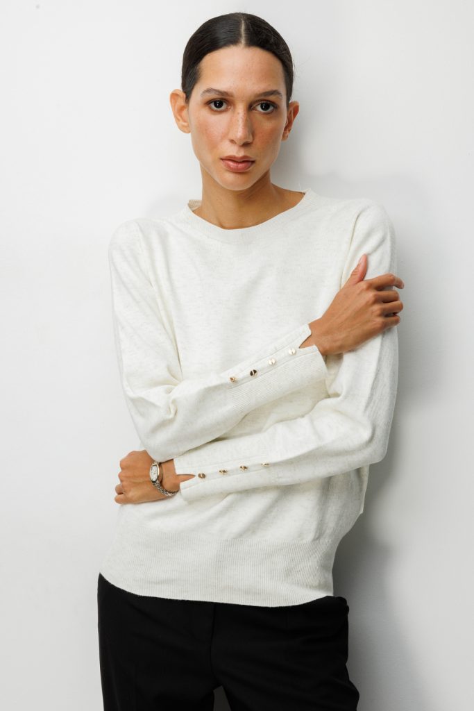 ON TRİKO Kolları Düğmeli Pırıltılı Triko Kazak 69320 - EKRU