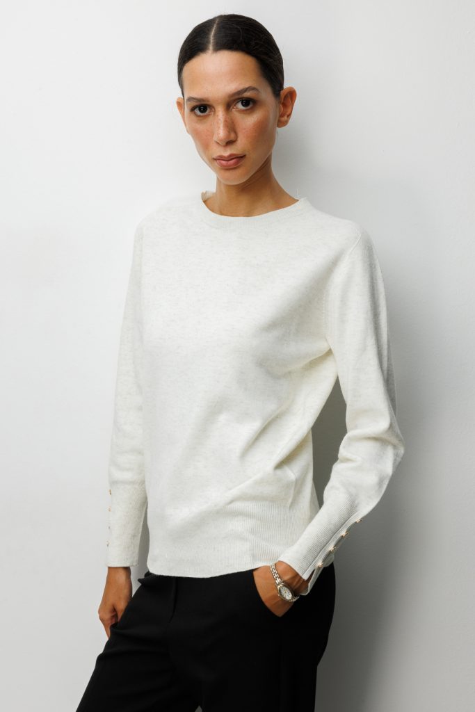 ON TRİKO Kolları Düğmeli Pırıltılı Triko Kazak 69320 - EKRU