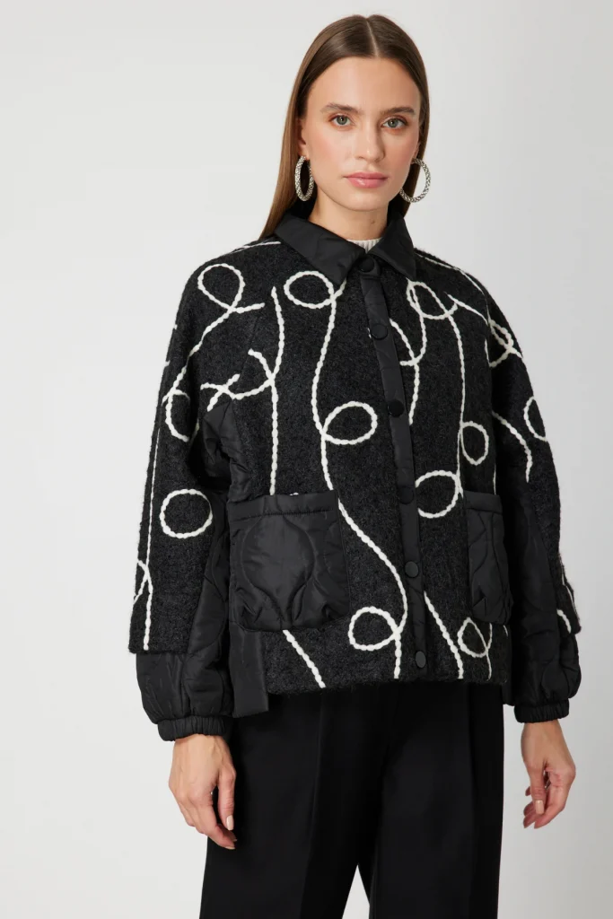 ON TRİKO Desenli Mix Kumaş Mont 60708