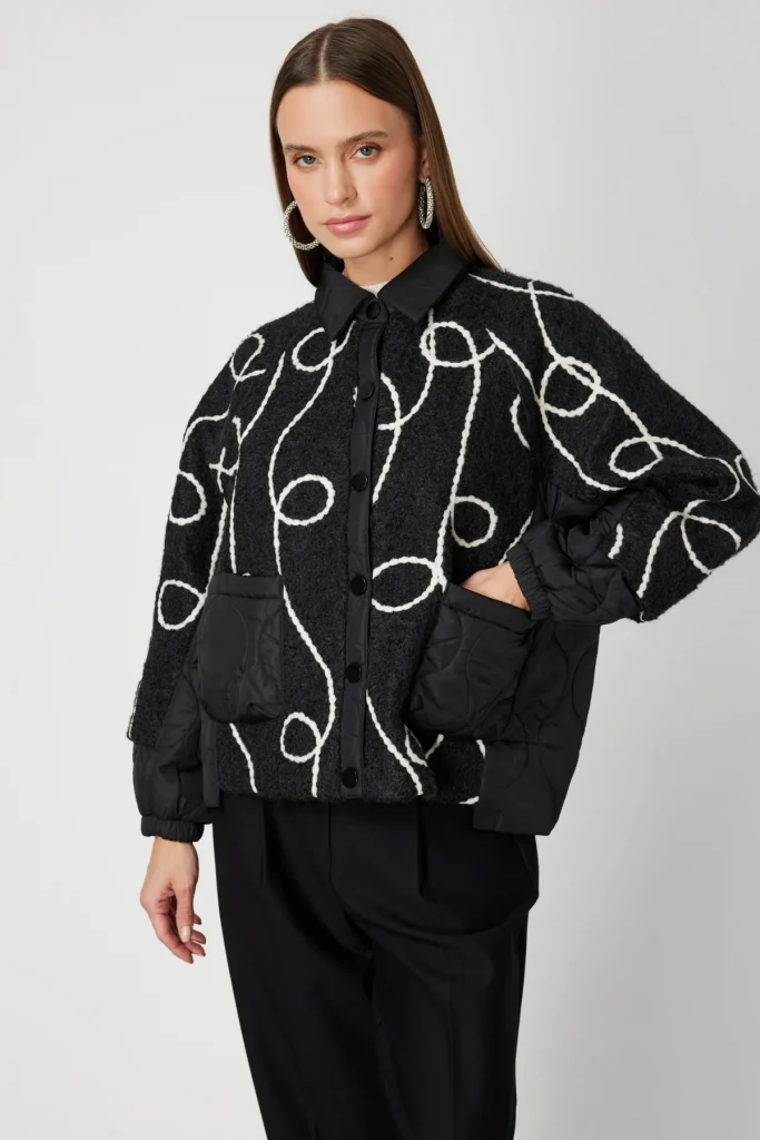 ON TRİKO Desenli Mix Kumaş Mont 60708