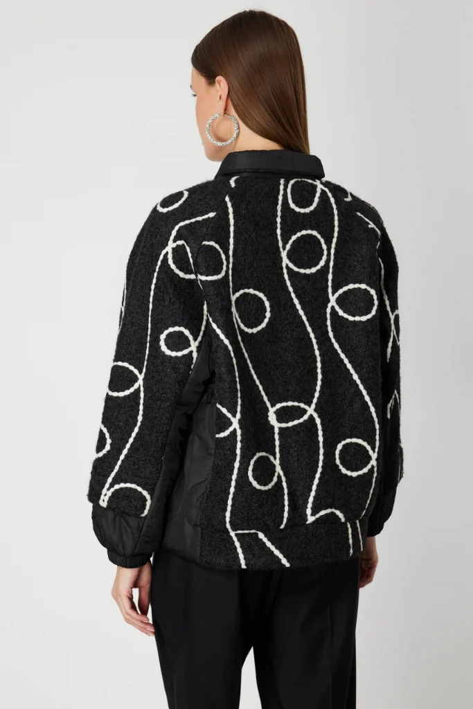 ON TRİKO Desenli Mix Kumaş Mont 60708 - Siyah