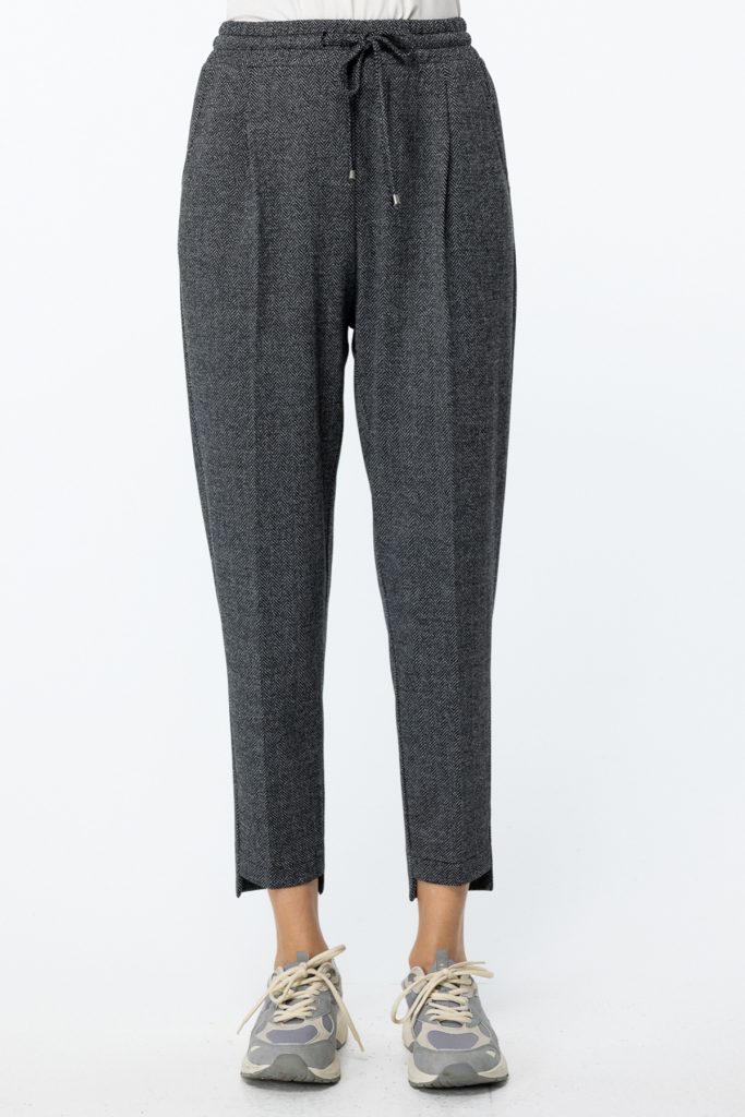 ON TRİKO Önü Pileli Beli Lastikli Pantolon 44167 - Siyah