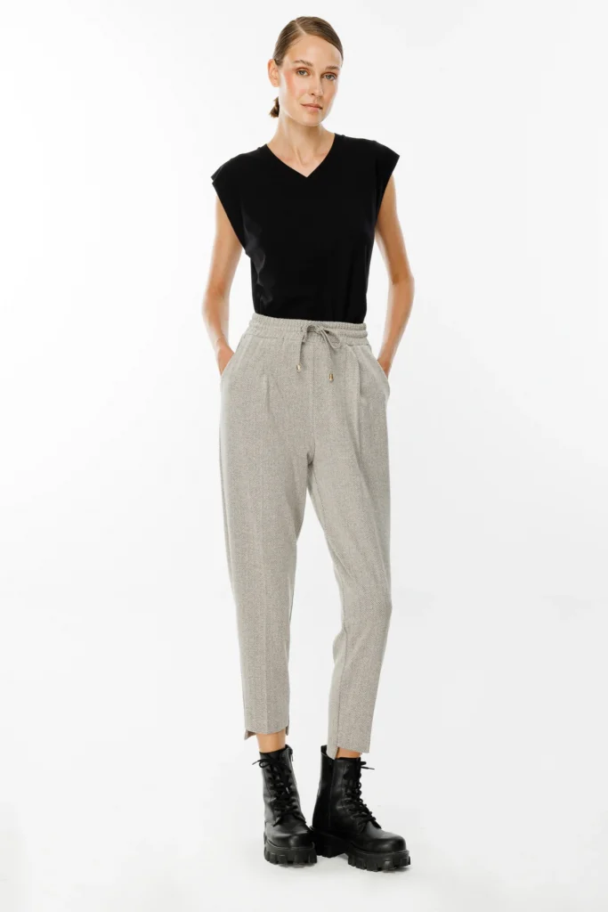 ON TRİKO Önü Pileli Beli Lastikli Pantolon 44167 - GRİ