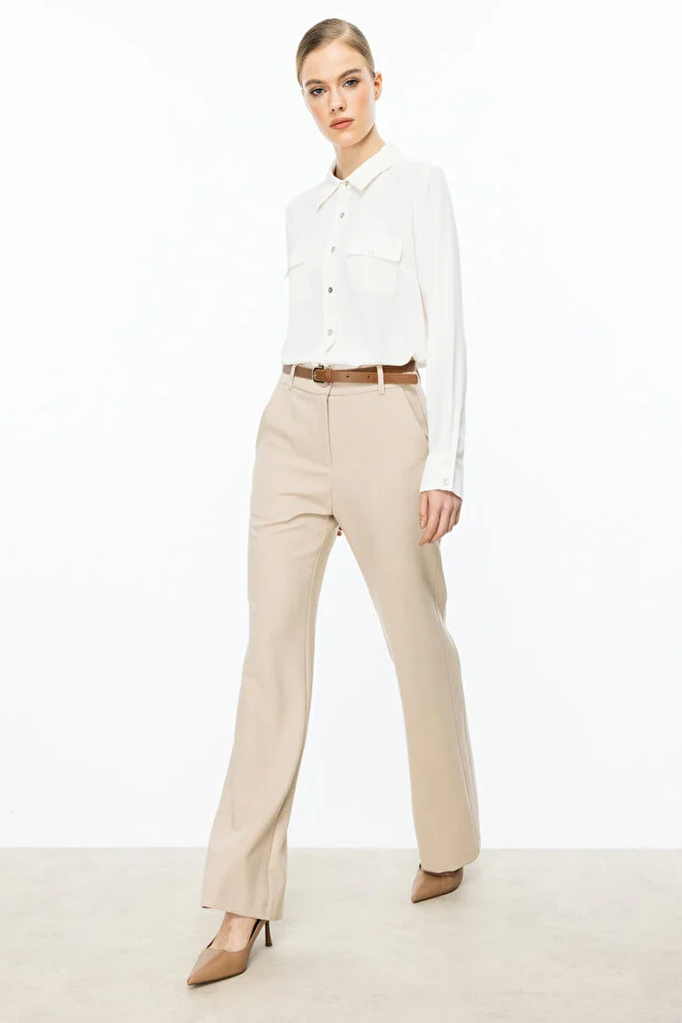 ON TRİKO Beli Kemerli Pantolon 54145 - BEJ