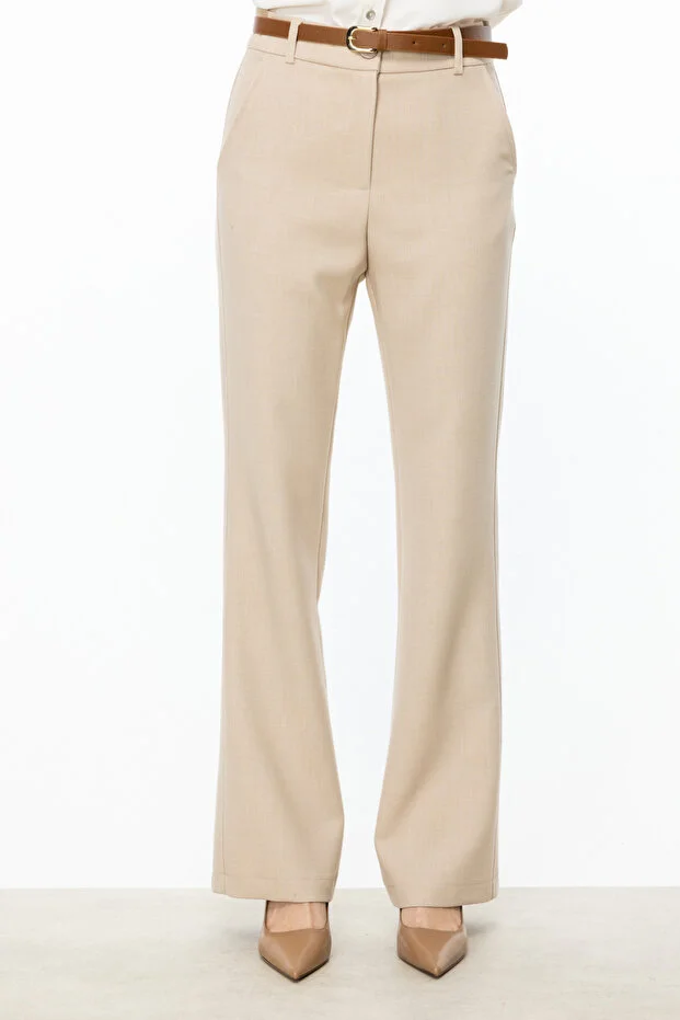 ON TRİKO Beli Kemerli Pantolon 54145 - BEJ