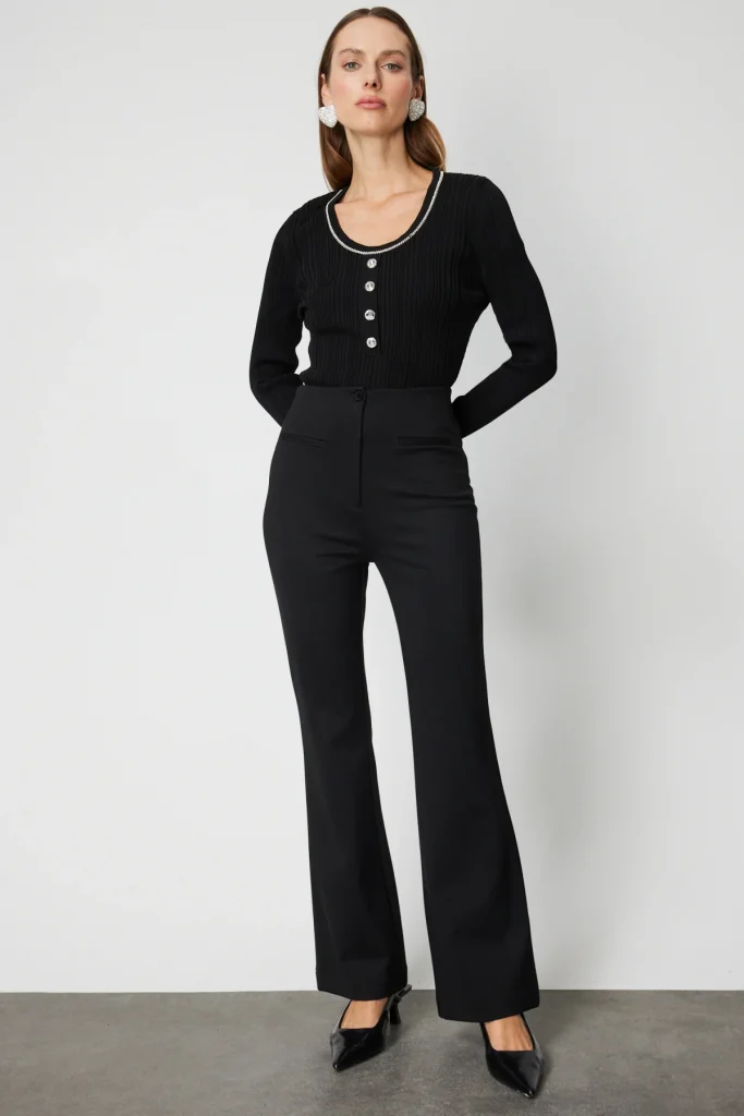 ON TRİKO Süs Fleto Cepli İspanyol Paça Pantolon 60115