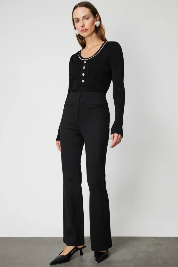 ON TRİKO Süs Fleto Cepli İspanyol Paça Pantolon 60115