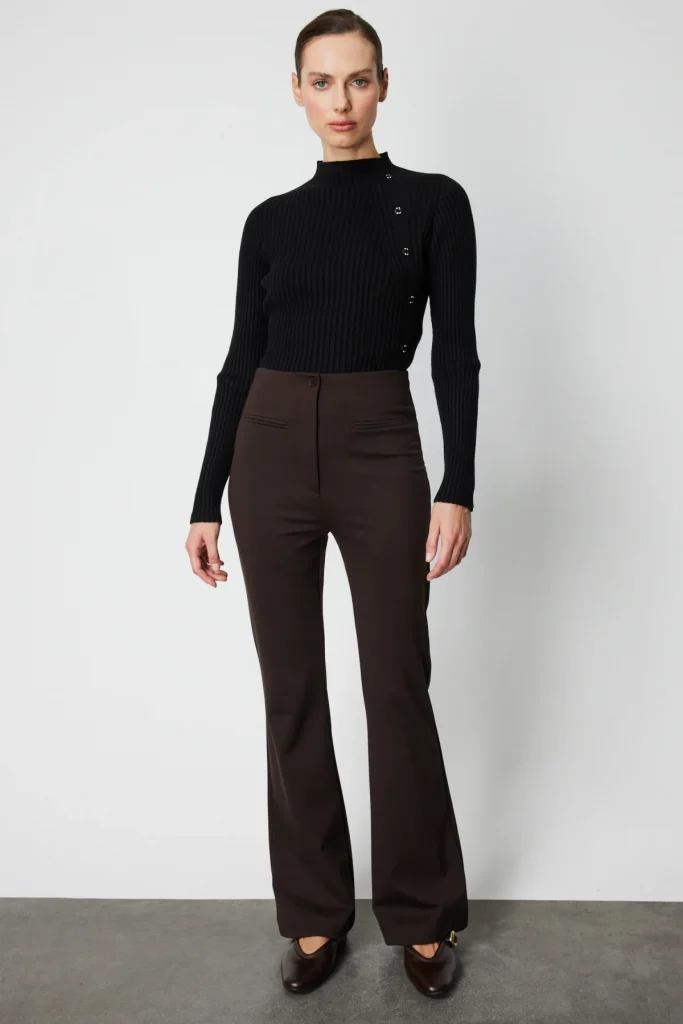 ON TRİKO Süs Fleto Cepli İspanyol Paça Pantolon 60115 - kahve