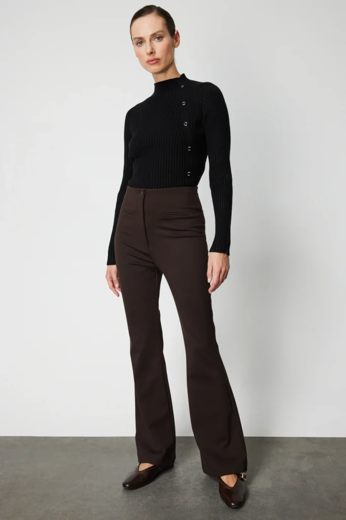 ON TRİKO Süs Fleto Cepli İspanyol Paça Pantolon 60115 - kahve