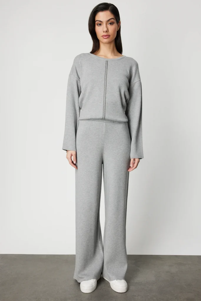 ON TRİKO Beli Lastikli Bol Paça Triko Pantolon 63321 - GRİ