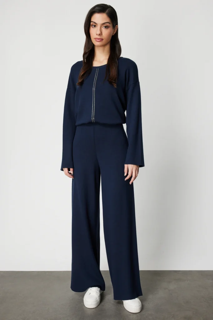 ON TRİKO Beli Lastikli Bol Paça Triko Pantolon 63321 - Lacivert