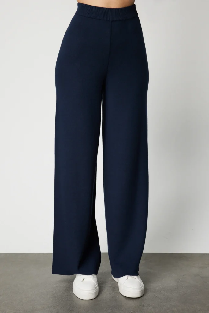 ON TRİKO Beli Lastikli Bol Paça Triko Pantolon 63321 - Lacivert