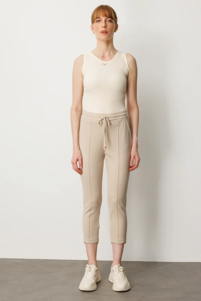 ON TRİKO Beli Lastikli Çimalı Eşofman Altı 64124 - BEJ