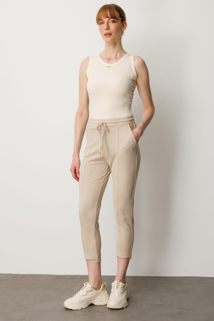 ON TRİKO Beli Lastikli Çimalı Eşofman Altı 64124 - BEJ