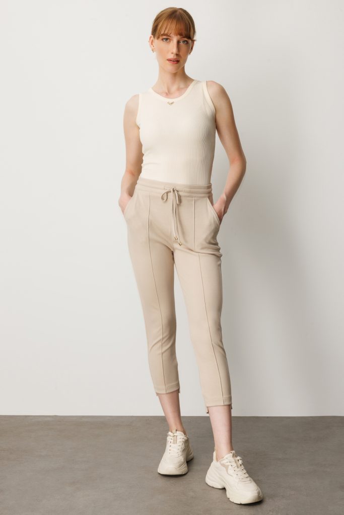 ON TRİKO Beli Lastikli Çimalı Eşofman Altı 64124 - BEJ