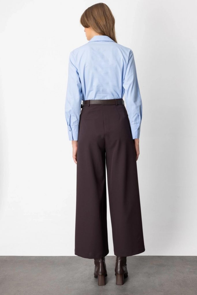 ON TRİKO Beli Kemerli Bol Paça Pantolon 64133 - kahve