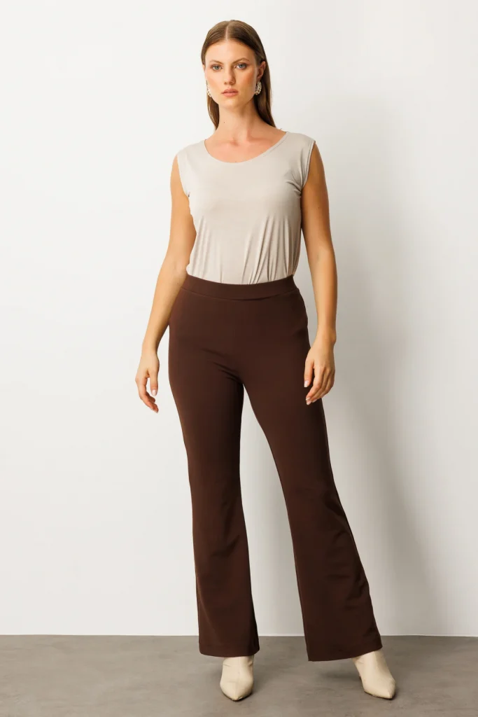 ON TRİKO İnce Fitilli İspanyol Paça Tayt 64164 - kahve