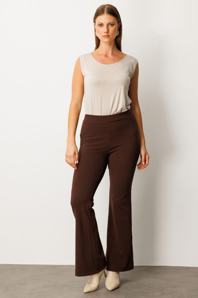 ON TRİKO İnce Fitilli İspanyol Paça Tayt 64164 - kahve