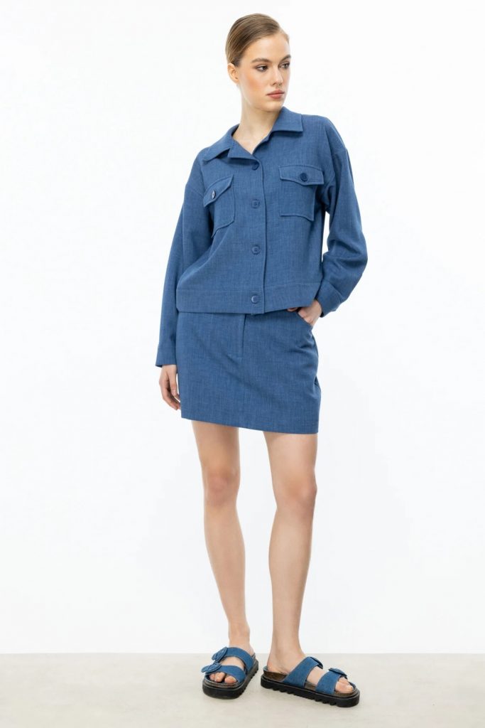 ON TRİKO Yandan Cepli Şort Etek 54203 - İNDİGO