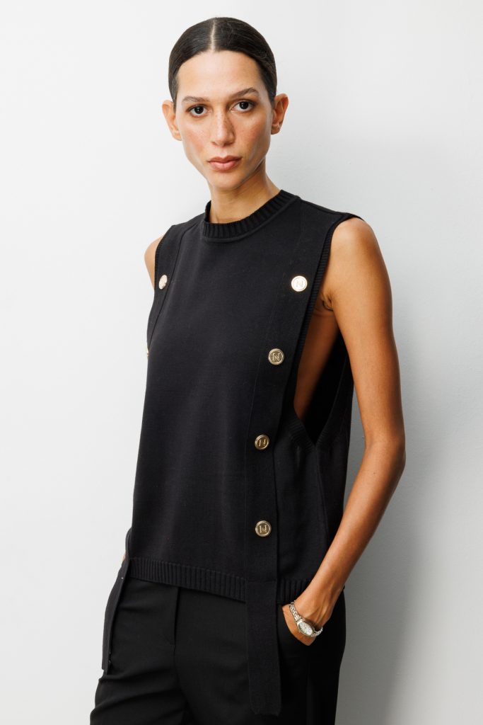 ON TRİKO Süs Düğmeli Sıfır Yaka Süveter 69310 - Siyah