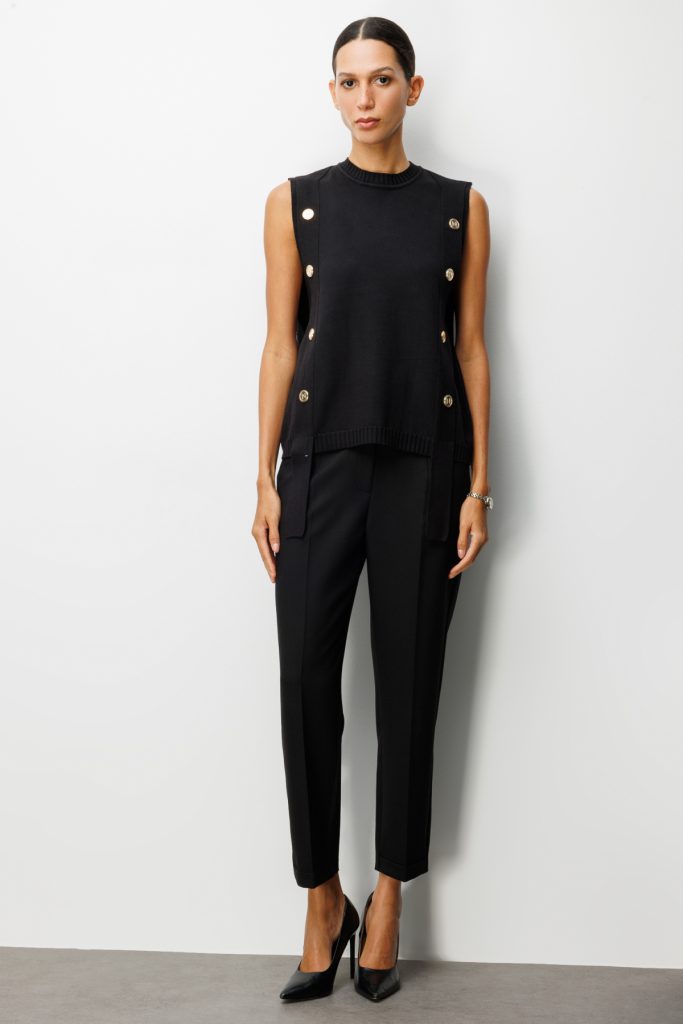 ON TRİKO Süs Düğmeli Sıfır Yaka Süveter 69310 - Siyah