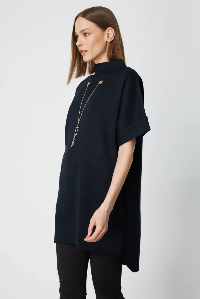 ON TRİKO Zincir Aksesuarlı Kısa Kollu Tunik 65360 - Siyah