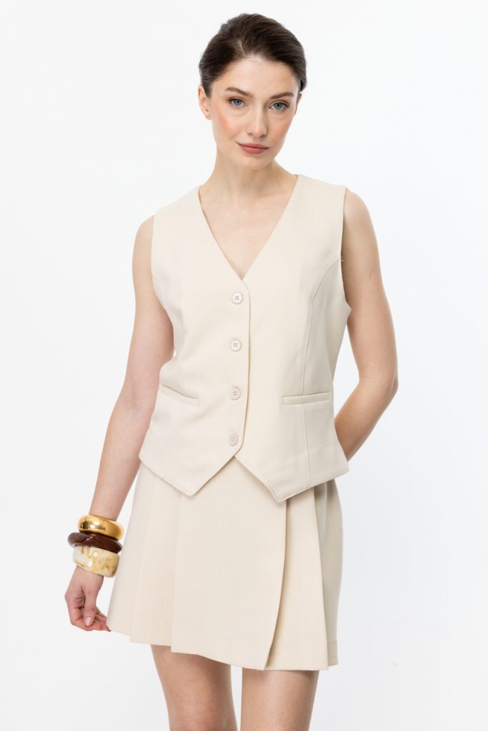 ON TRİKO Kolsuz Düğmeli Yelek 54900 - KREM