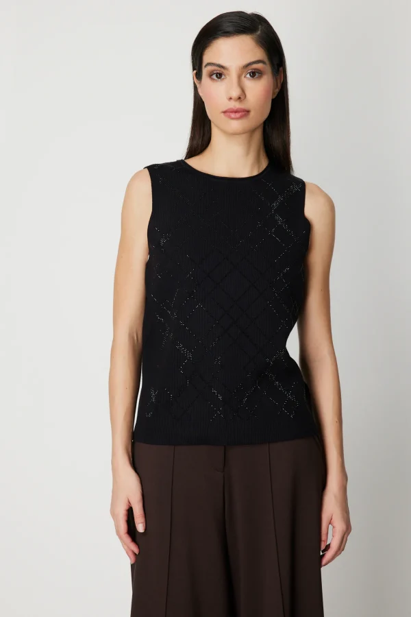 ON TRİKO Önü Taş İşlemeli Kolsuz Triko Bluz 60352