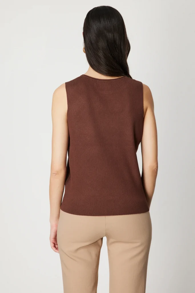 ON TRİKO Önü Taş İşlemeli Kolsuz Triko Bluz 60352 - kahve